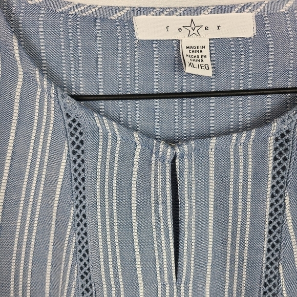 MSRP $50 Fever Smocked Long Sleeve Blouse Blue White Crochet pin stripe Sz XL - Picture 2 of 8